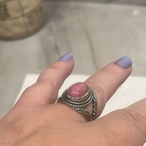American West 925 Sterling Silver & Rhodonite Ring Size 9.75 firm